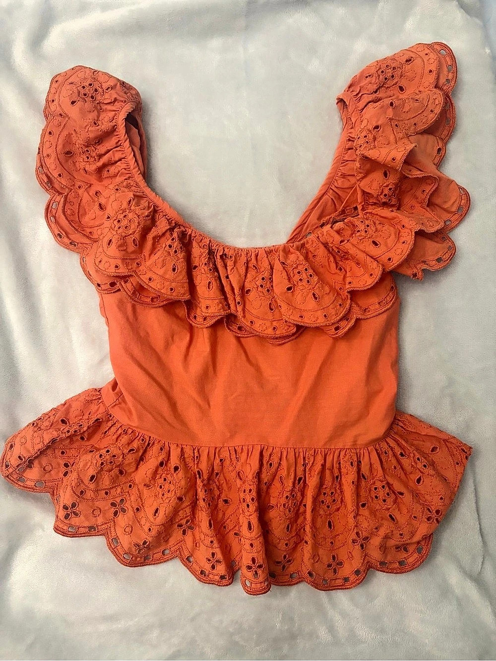 Express Eyelet Ruffle Crop Top Orange XS